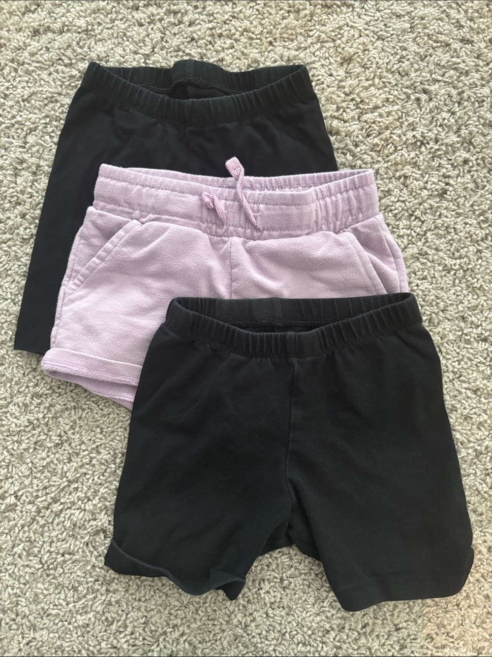 Kids Elastic-Waist Black & Light Purple Shorts Pack set of 3